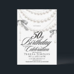 Elegant  Black & White Bow 50th Birthday  Einladung<br><div class="desc">Birthday party invitation elegant cute black watercolor bow with pearls modern  birthday invitation template. Elegant stylish birthday invitation is full of fun and cute design elements.</div>