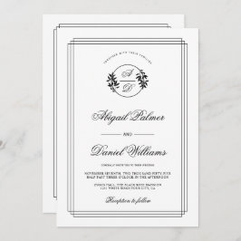 Elegant black, white branch and QR code wedding Einladung