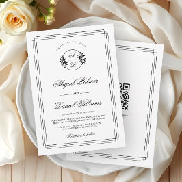 Elegant black, white branch and QR code wedding Einladung