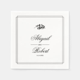 Elegant black, white branch triple border wedding serviette