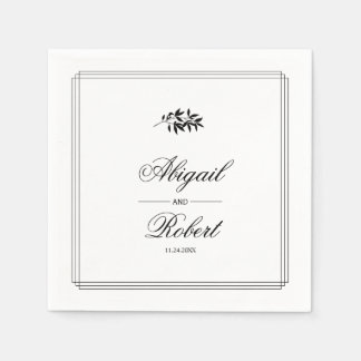 Elegant black, white branch triple border wedding serviette