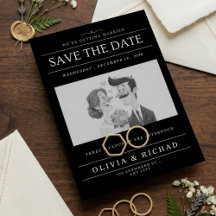 Elegant Black & White Cartoon Couple Wedding Save