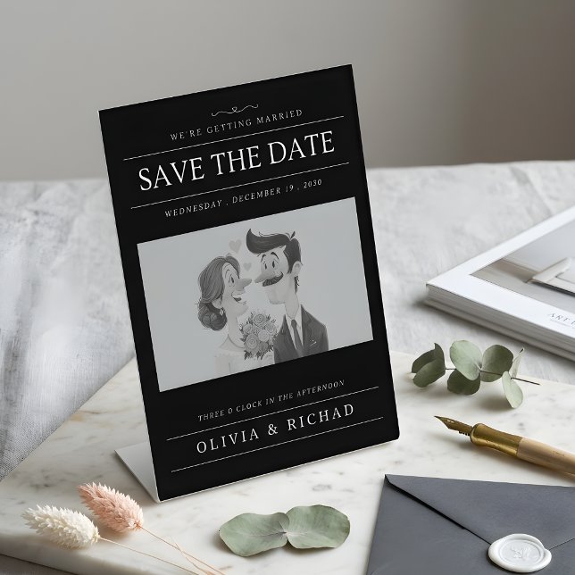 Elegant Black & White Cartoon Couple Wedding  Sockelschild (Von Creator hochgeladen)