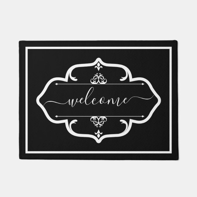 Elegant Black White Custom Decorated welcome Fußmatte (Vorderseite)