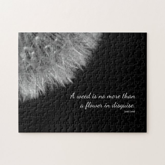 Elegant Black & White Dandelion Flower und Quote Puzzle (Horizontal)