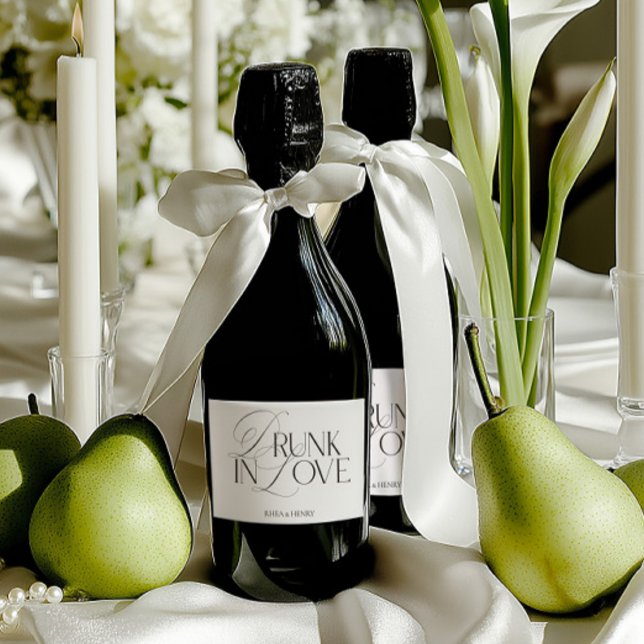 Elegant Black & White Drunk in Love Mini Champagne (Elegant Black & White Drunk in Love Mini Champagne Sparkling Wine Label)