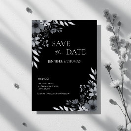 Elegant Black & White Floral Hand-Drawn Wedding Save The Date