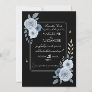 Elegant Black & White Floral Wedding Invitation Einladung