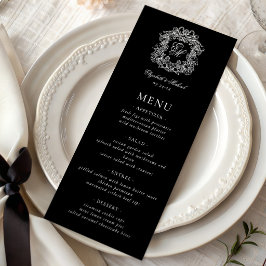 Elegant Black White Formal Monogram Crest Wedding Menükarte