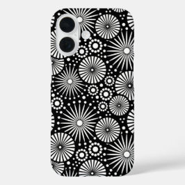 Elegant Black White Geometric Flowers Starburst iPhone 16 Hülle