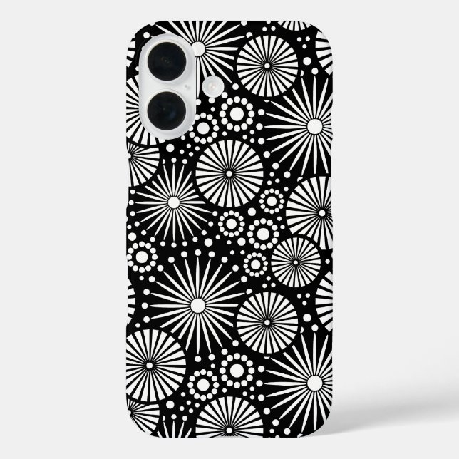 Elegant Black White Geometric Flowers Starburst Case-Mate iPhone Hülle (Rückseite)