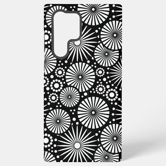Elegant Black White Geometric Flowers Starburst Samsung Galaxy Hülle (Rückseite)