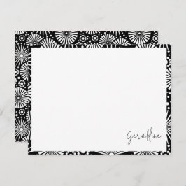 Elegant Black White Geometric Starburst Name Mitteilungskarte
