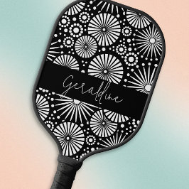 Elegant Black White Geometric Starburst Name Pickleball Schläger