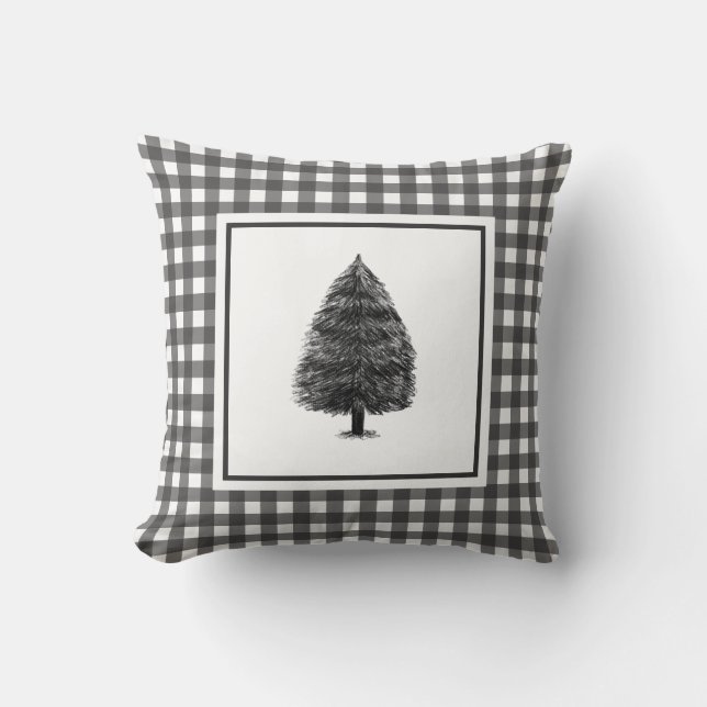 Elegant Black & White Gingham Rustic Farmhouse Kissen (Vorderseite)