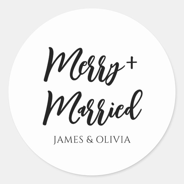 Elegant Black & White | Merry & Married Christmas Runder Aufkleber (Vorderseite)