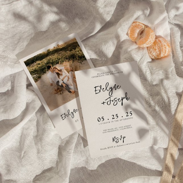 Elegant Black & White Minimalist Photo Wedding Einladung (Von Creator hochgeladen)