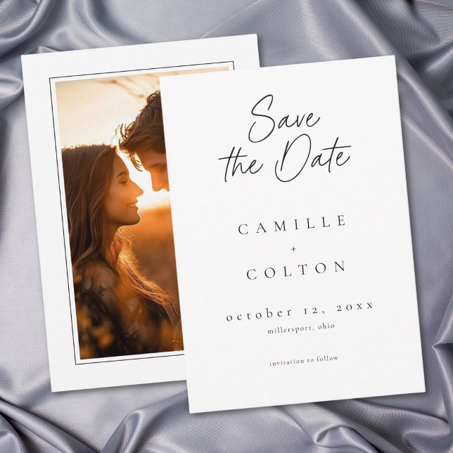 Elegant Black White Minimalist Wedding Photo Save The Date (Elegant Black White Minimalist Wedding Photo Save The Date)