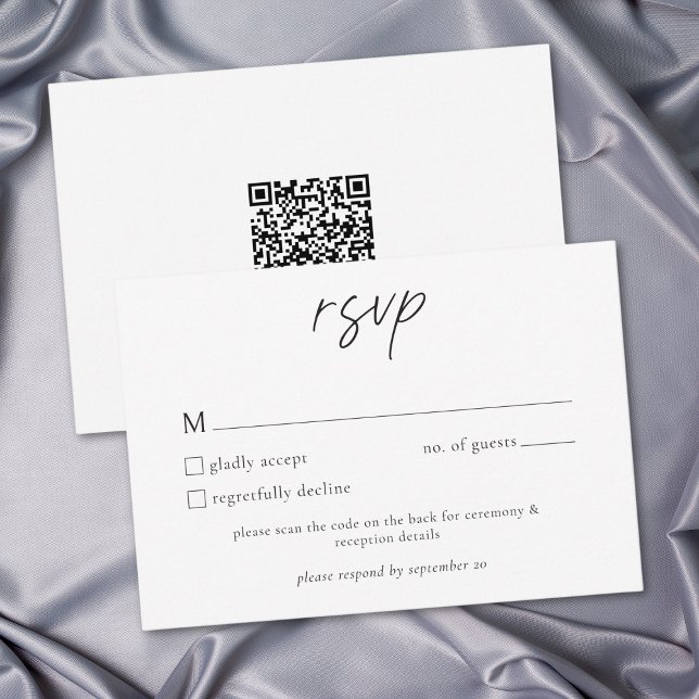 Elegant Black White Minimalist Wedding QR RSVP Karte (Elegant Black White Minimalist Wedding RSVP Card)