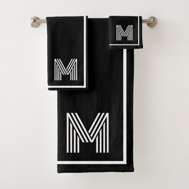 Elegant Black &white Monogram initial Badhandtuch Set (Insitu)