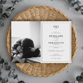 Elegant Black & White Monogram Photo Wedding       Einladung
