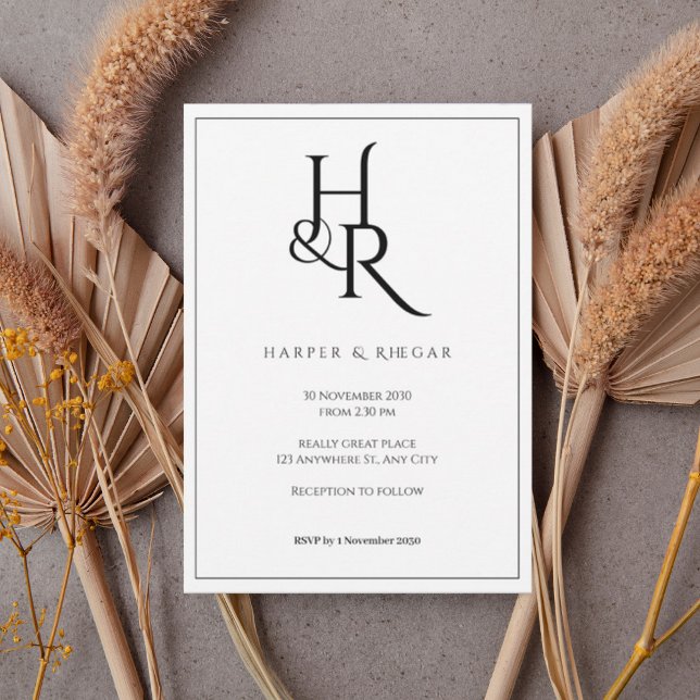 Elegant Black & White Monogram Wedding Invitation Einladung (Von Creator hochgeladen)