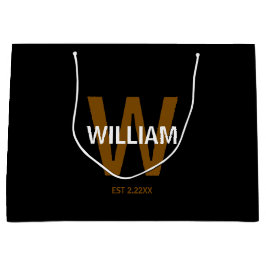 Elegant Black &White Personalized Name Monogram Große Geschenktüte