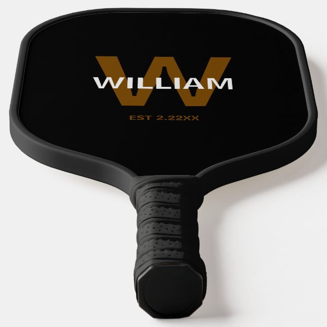 Elegant Black &White Personalized Name Monogram Pickleball Schläger (Ablage )