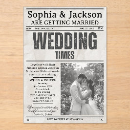 Elegant Black & White Photos Wedding Newspaper     Acryleinladungen