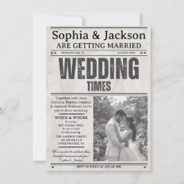 Elegant Black & White Photos Wedding Newspaper     Einladung