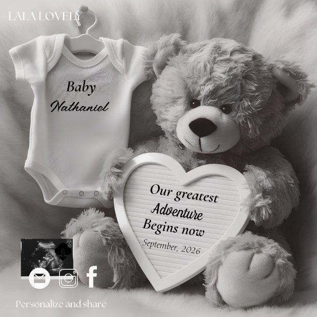 Elegant Black & White Pregnancy Announcement Card Ankündigung (Von Creator hochgeladen)