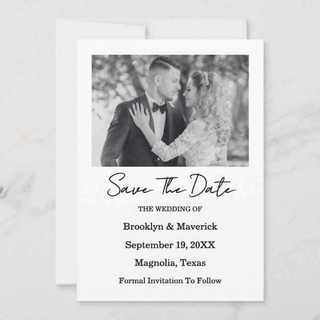 Elegant Black & White Save The Date Photo Card Einladung (Vorderseite)