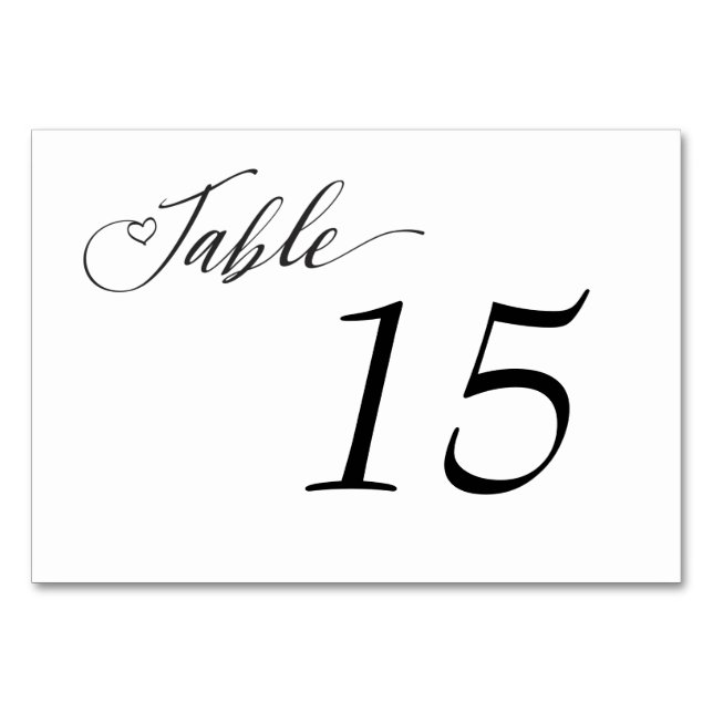 Elegant Black White Table number Tischnummer (Vorderseite)