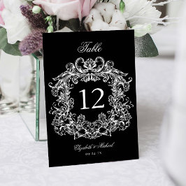 Elegant Black White Vintage Crest Wedding Tischnummer