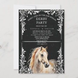 Elegant Black & White Watercolor Horse Derby Invit Feiertagskarte
