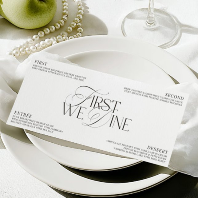 Elegant Black & White Wedding Dinner Menu Einladung (Elegant Black & White Wedding Dinner Menu)
