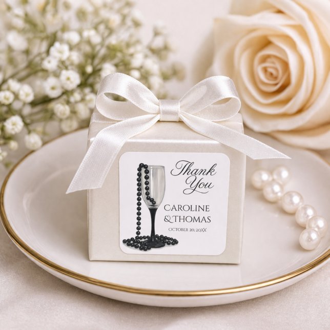 Elegant Black White Wedding Favor Thank You Quadratischer Aufkleber (Von Creator hochgeladen)