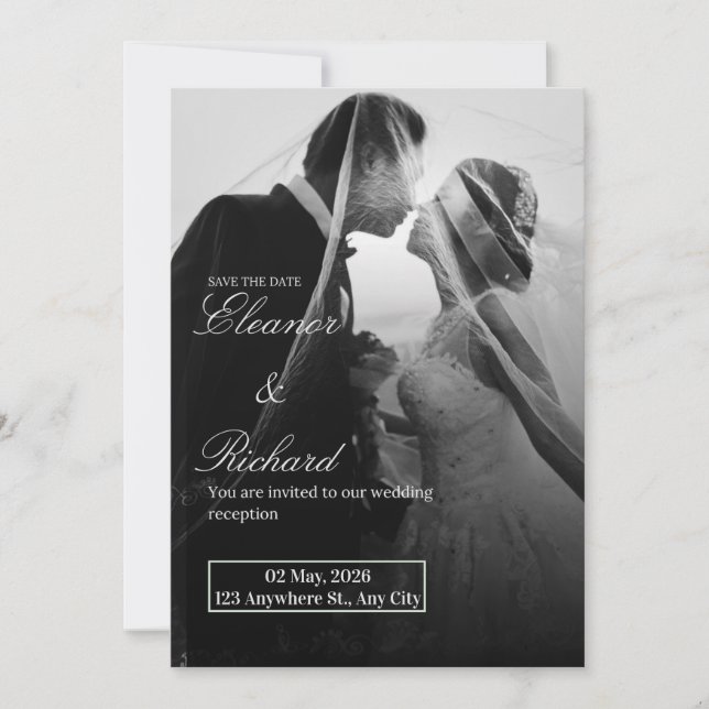 Elegant Black & White Wedding Invitation  Einladung (Vorderseite)