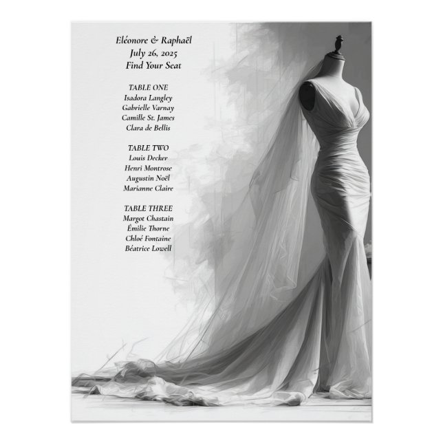 Elegant Black & White Wedding Seating Chart  (Vorderseite)