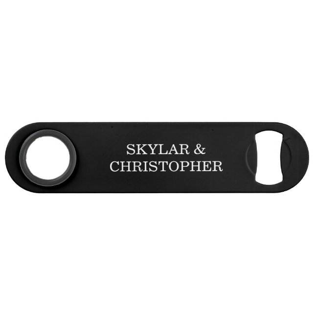 Elegant Black & White Wedding Speed Flaschenöffner (Vorderseite (Horizontal))