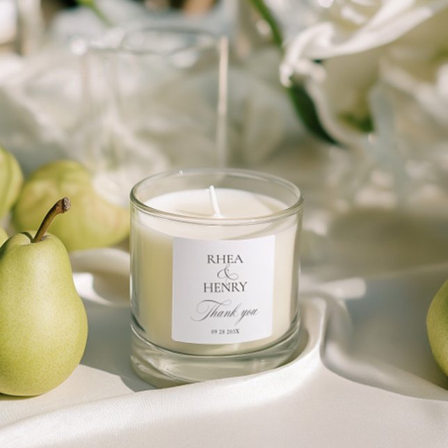 Elegant Black & White Wedding Thank You Quadratischer Aufkleber (Modern Classic Monogram Thank You Wedding Sticker)