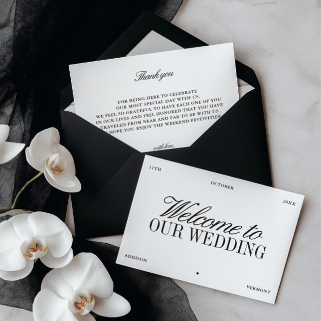 Elegant Black & White Wedding Welcome Card Einladung (Elegant Black & White Wedding Welcome Card)