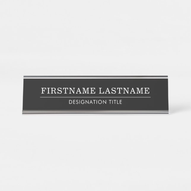 Elegant Black White with Name Title Simple Line  Schreibtischnamensplakette (Vorderseite )