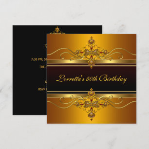 Elegant Black Yellow Gold Jewel 50. Geburtstag Einladung
