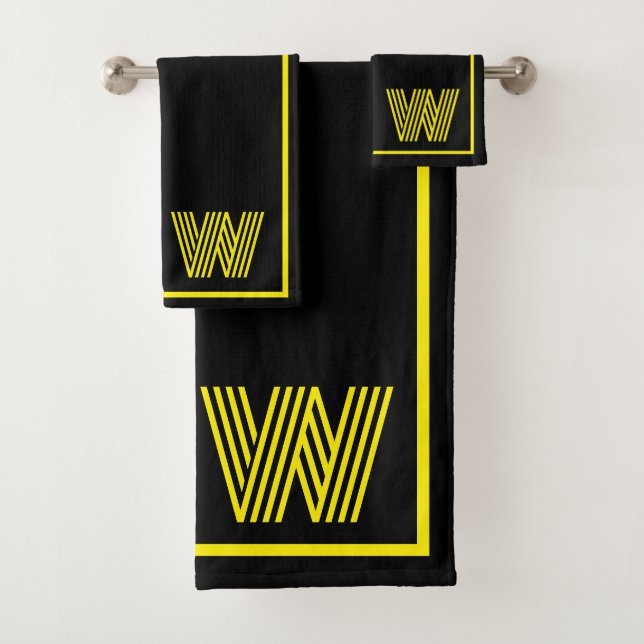 Elegant Black & yellow  Monogram  Badhandtuch Set (Insitu)