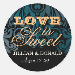 Elegant Black Zircon Damask Monogram Fevor Runder Aufkleber