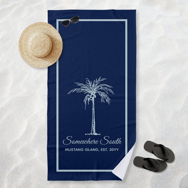 Elegant Blass Aquamarin Palm Tree Personalisiert Strandtuch (Elegant Blue Pale Teal Palm Tree Personalized Beach Towel)