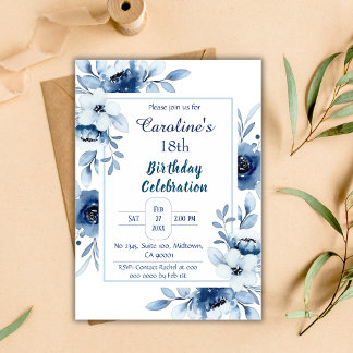 Elegant blau 18. Geburtstag Blautöne in Blau Einladung