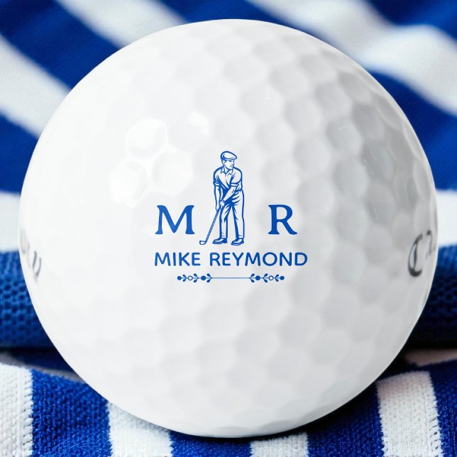 Elegant Blau Golfer Monogrammiert Golfball (Von Creator hochgeladen)