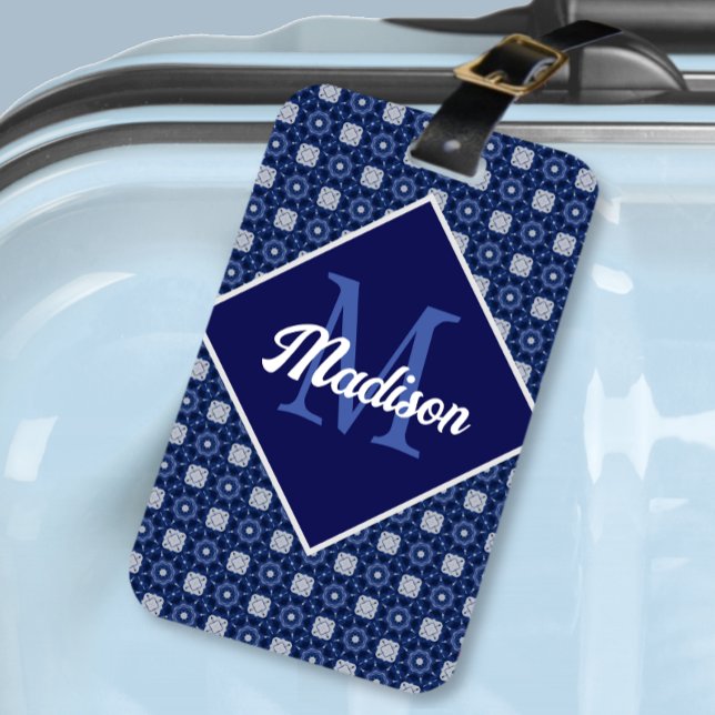 Elegant-blau-grau anfänglich mit Monogramm Gepäckanhänger (Von Creator hochgeladen)